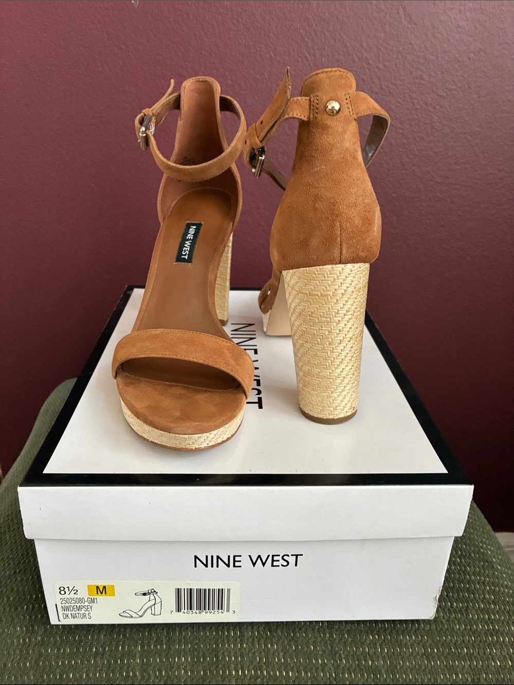 Nine West Tan Suede Platform Block Heel Sandals
